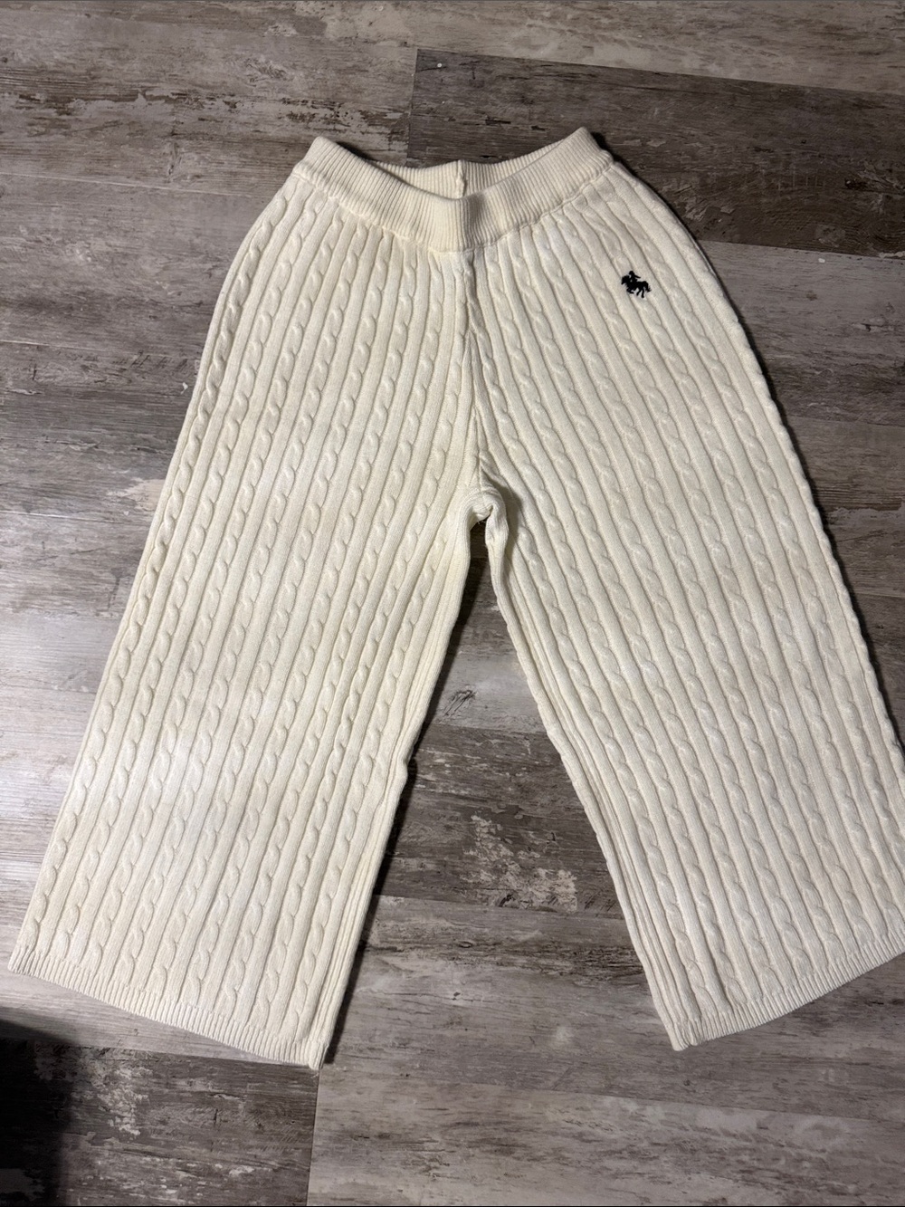 Ivory Cable-Knit Lounge Pants with Pony Logo